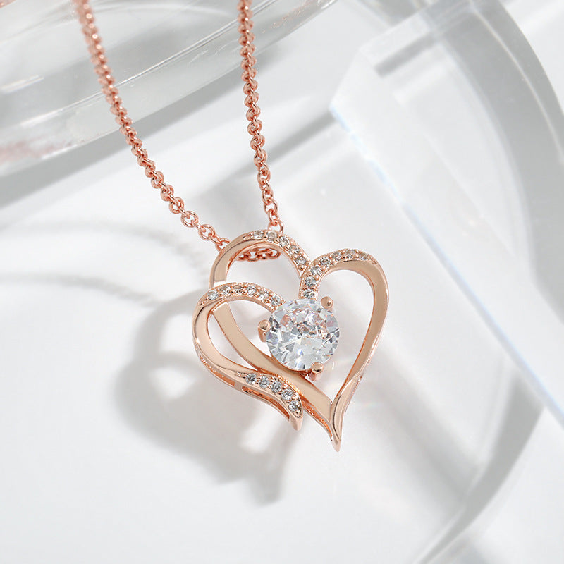 Zircon Double Heart Love Necklace for Women with Rhinestones – Valentine Gift