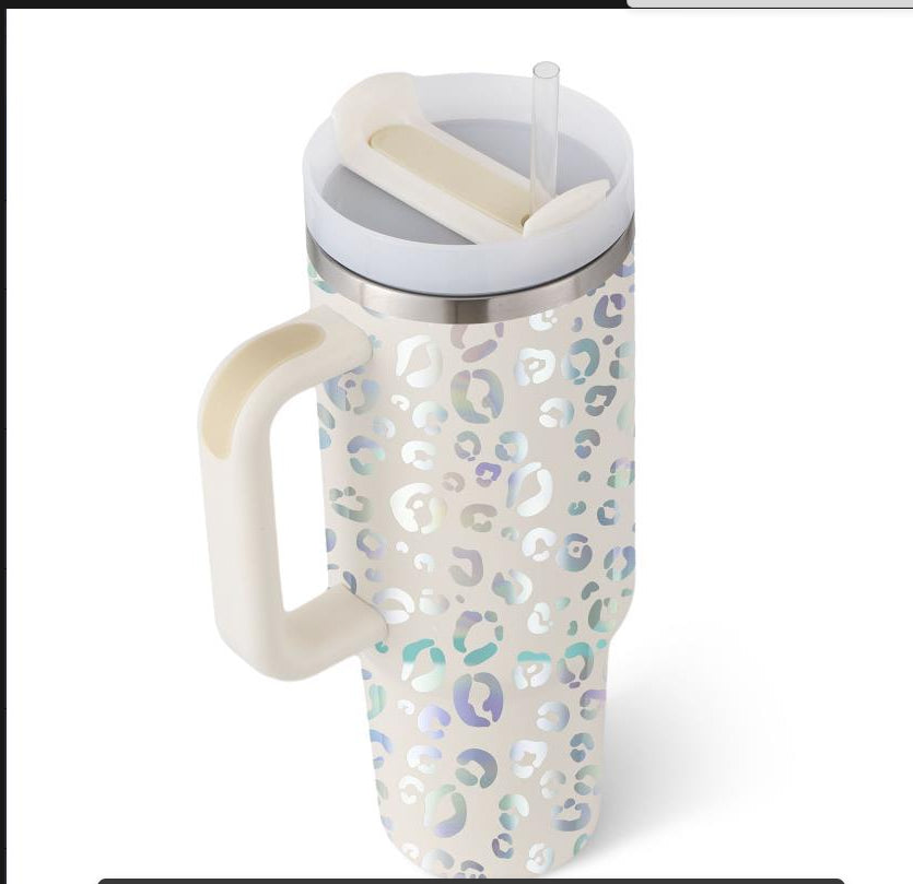 Vaso de 40 oz con asa, pajita aislante, de acero inoxidable, a prueba de derrames, taza de café al vacío con tapa, taza cónica, regalo para San Valentín, ideal para el coche, el gimnasio, la oficina y viajes.