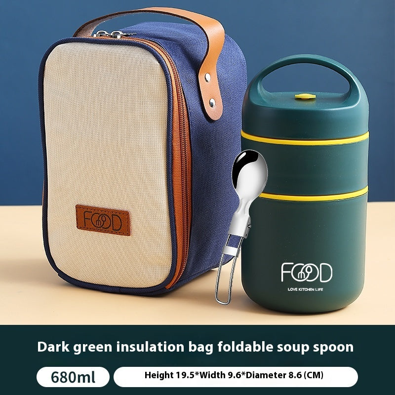 Soup Pot Portable With Cover Spoon Insulated Lunch Box