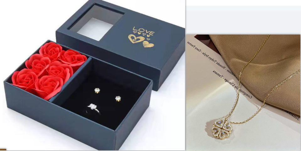 Retro Magnetic Four Leaf Clover Heart Pendant Necklace for Women