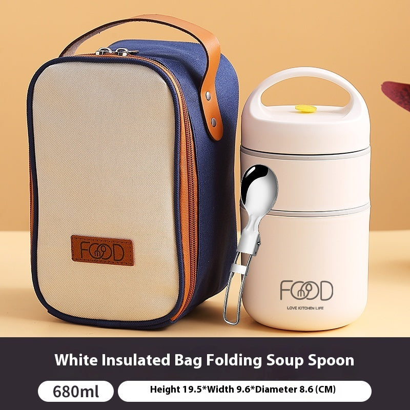 Soup Pot Portable With Cover Spoon Insulated Lunch Box