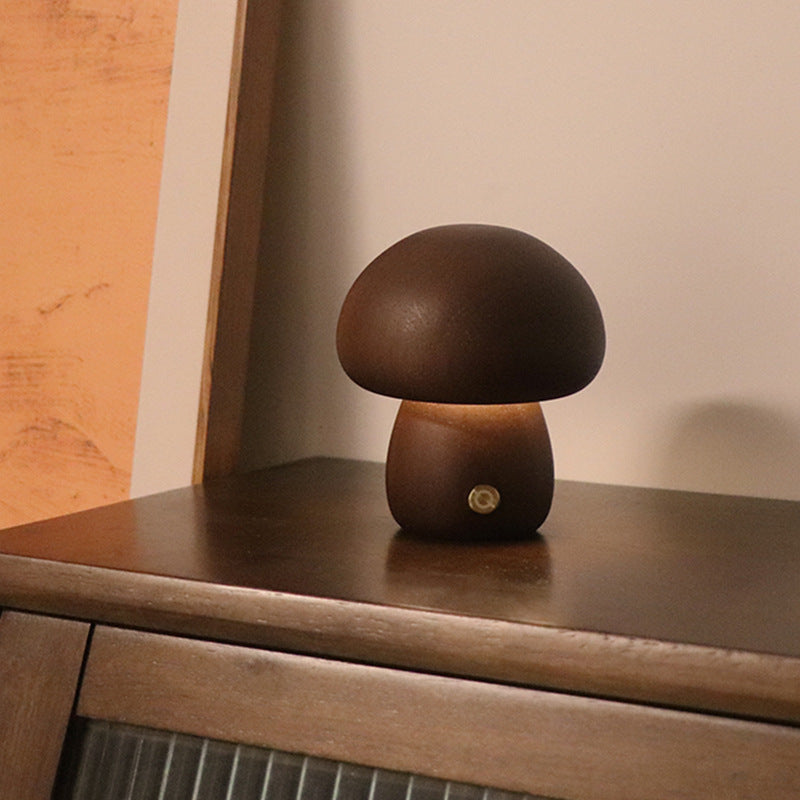 Wooden Mushroom LED Touch Bedside Lamp
