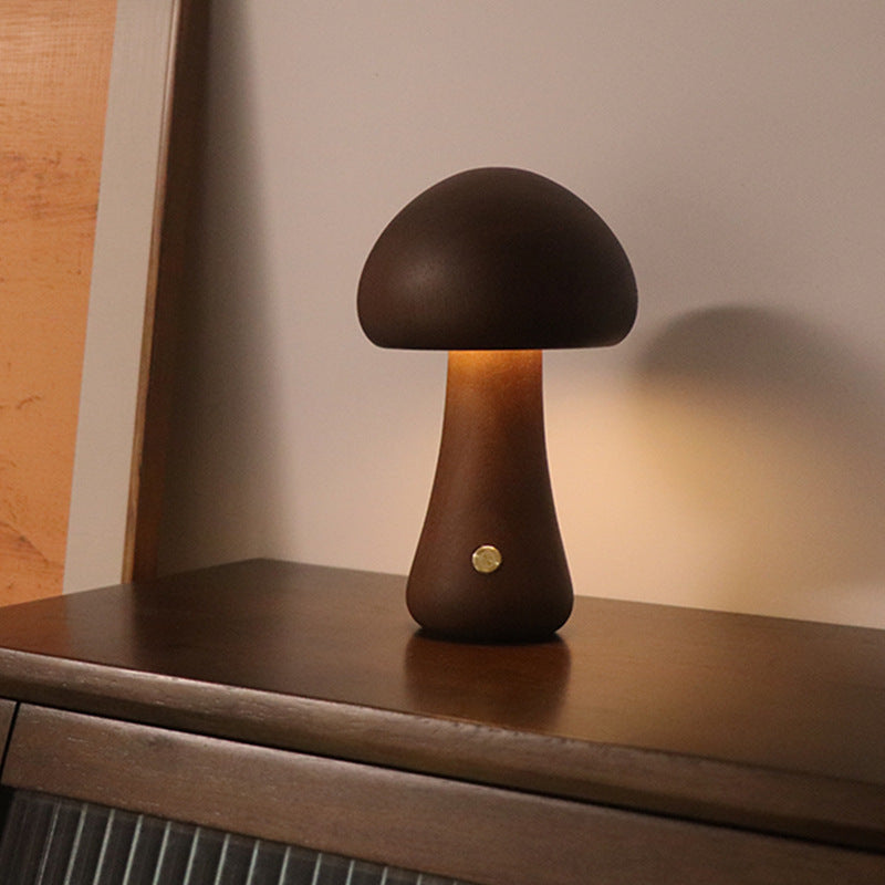 Wooden Mushroom LED Touch Bedside Lamp