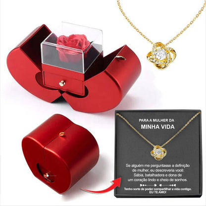 Red Apple Eternal Rose Jewelry Box Necklace Gift for Women, Valentine's & Mother's Day