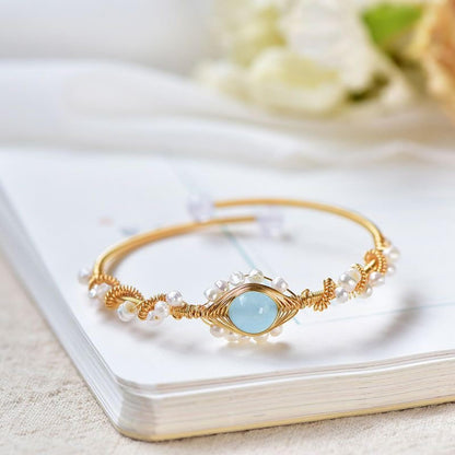 Vintage Gold Plated Pearl Bracelet for Women – Gold Wire Braided Cuff Jewelry
