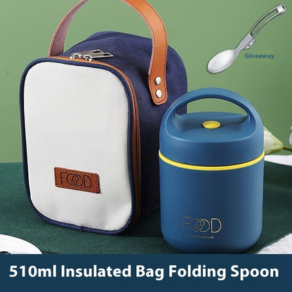 Soup Pot Portable With Cover Spoon Insulated Lunch Box