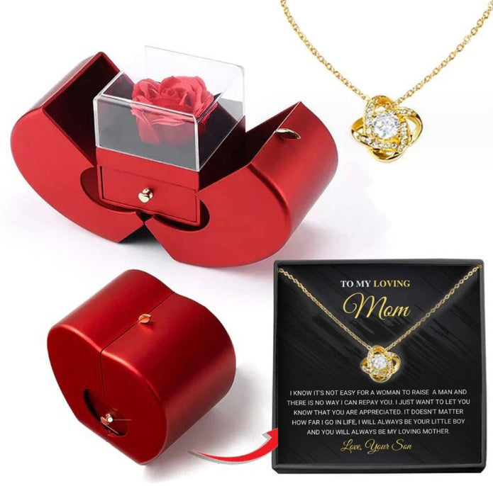 Red Apple Eternal Rose Jewelry Box Necklace Gift for Women, Valentine's & Mother's Day