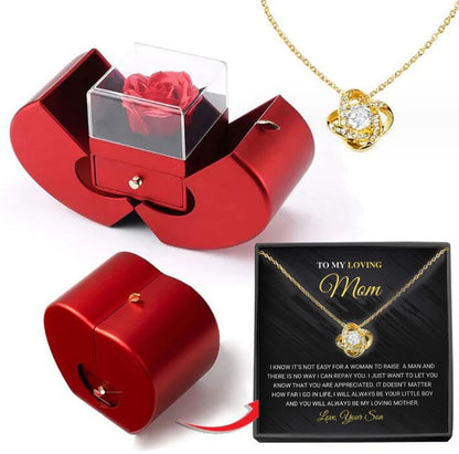 Red Apple Eternal Rose Jewelry Box Necklace Gift for Women, Valentine's & Mother's Day