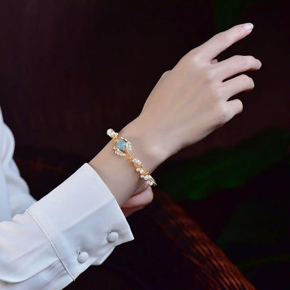 Vintage Gold Plated Pearl Bracelet for Women – Gold Wire Braided Cuff Jewelry