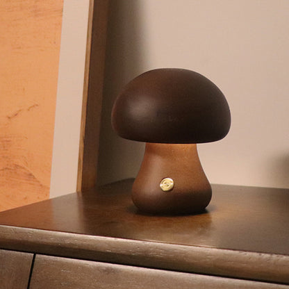 Wooden Mushroom LED Touch Bedside Lamp