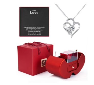Red Apple Eternal Rose Jewelry Box Necklace Gift for Women, Valentine's & Mother's Day