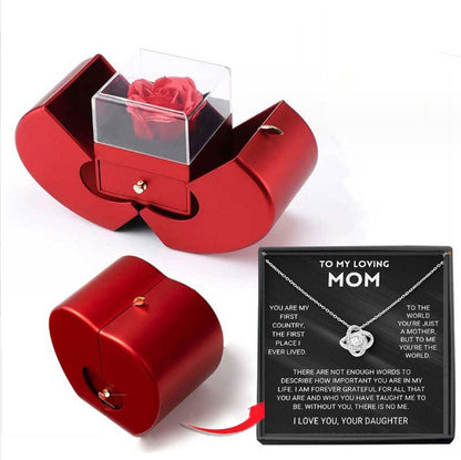 Red Apple Eternal Rose Jewelry Box Necklace Gift for Women, Valentine's & Mother's Day