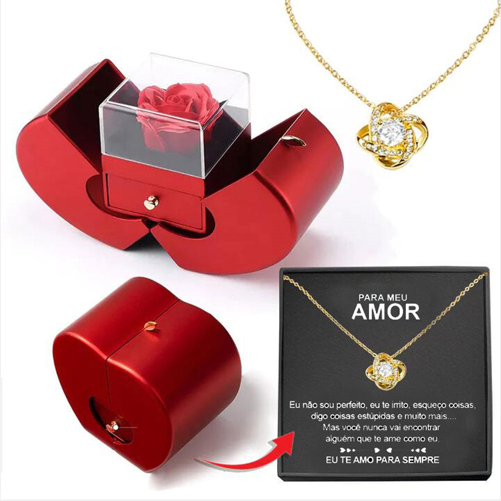 Red Apple Eternal Rose Jewelry Box Necklace Gift for Women, Valentine's & Mother's Day