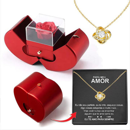 Red Apple Eternal Rose Jewelry Box Necklace Gift for Women, Valentine's & Mother's Day