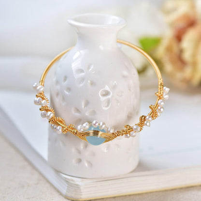 Vintage Gold Plated Pearl Bracelet for Women – Gold Wire Braided Cuff Jewelry