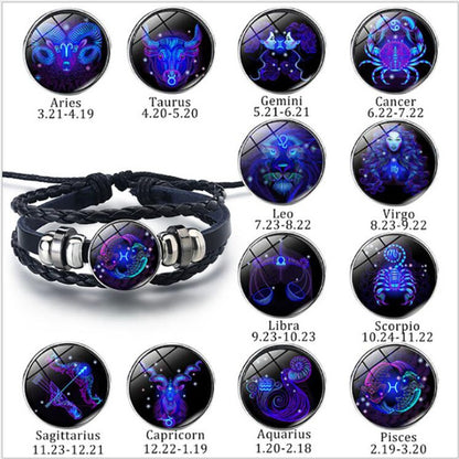 12 Zodiac Constellation Luminous Braided Bracelet for Men Women Kids