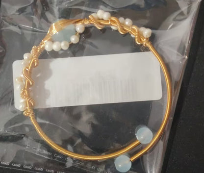 Vintage Gold Plated Pearl Bracelet for Women – Gold Wire Braided Cuff Jewelry