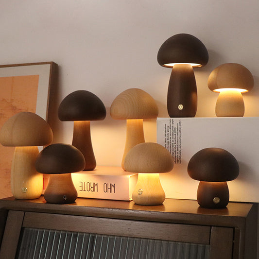 Wooden Mushroom LED Touch Bedside Lamp