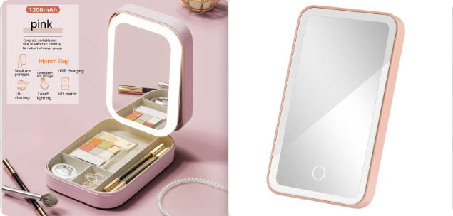 Makeup Storage Box With LED Light Mirror