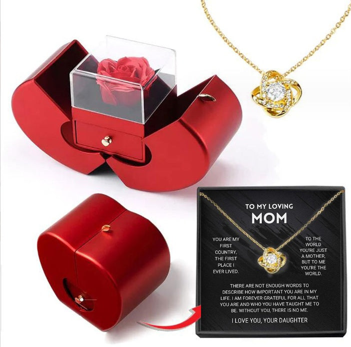 Red Apple Eternal Rose Jewelry Box Necklace Gift for Women, Valentine's & Mother's Day