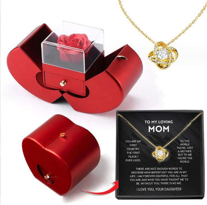 Red Apple Eternal Rose Jewelry Box Necklace Gift for Women, Valentine's & Mother's Day