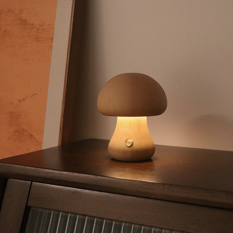 Wooden Mushroom LED Touch Bedside Lamp