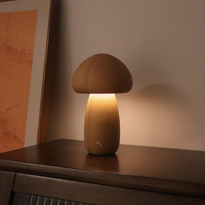 Wooden Mushroom LED Touch Bedside Lamp