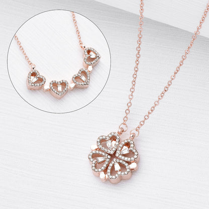 Retro Magnetic Four Leaf Clover Heart Pendant Necklace for Women