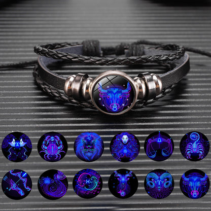 12 Zodiac Constellation Luminous Braided Bracelet for Men Women Kids