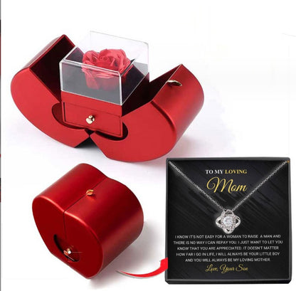 Red Apple Eternal Rose Jewelry Box Necklace Gift for Women, Valentine's & Mother's Day