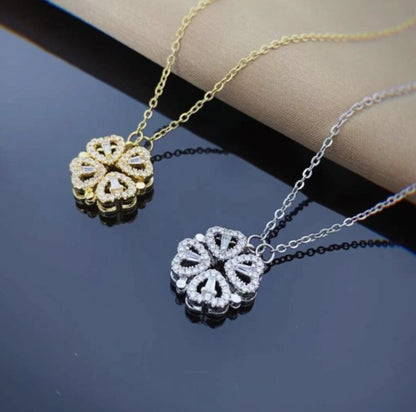 Retro Magnetic Four Leaf Clover Heart Pendant Necklace for Women