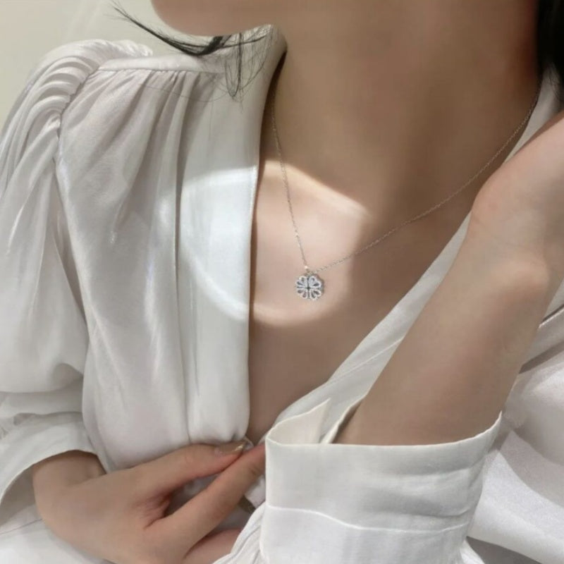 Retro Magnetic Four Leaf Clover Heart Pendant Necklace for Women