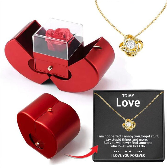 Red Apple Eternal Rose Jewelry Box Necklace Gift for Women, Valentine's & Mother's Day