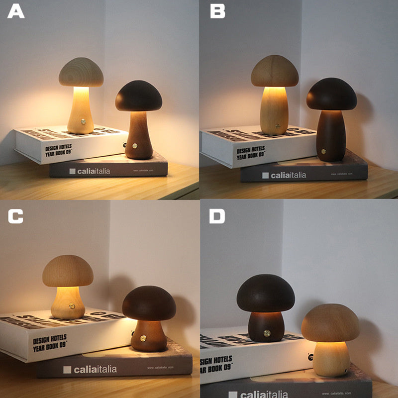 Wooden Mushroom LED Touch Bedside Lamp