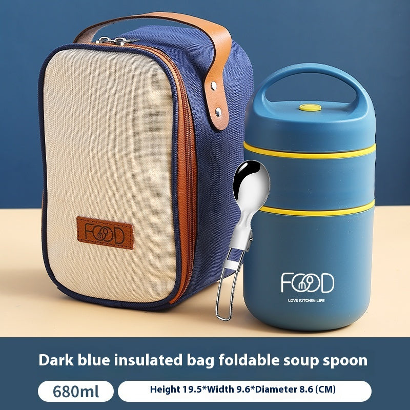 Soup Pot Portable With Cover Spoon Insulated Lunch Box