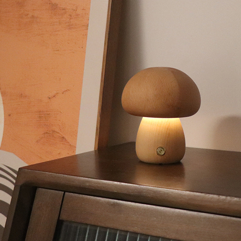 Wooden Mushroom LED Touch Bedside Lamp
