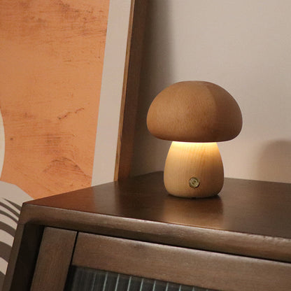 Wooden Mushroom LED Touch Bedside Lamp