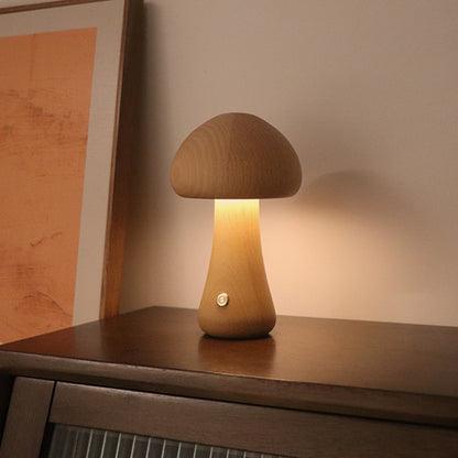 Wooden Mushroom LED Touch Bedside Lamp