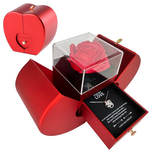 Red Apple Eternal Rose Jewelry Box Necklace Gift for Women, Valentine's & Mother's Day