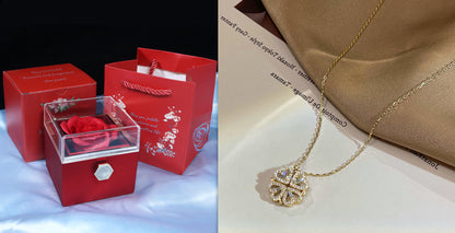 Retro Magnetic Four Leaf Clover Heart Pendant Necklace for Women