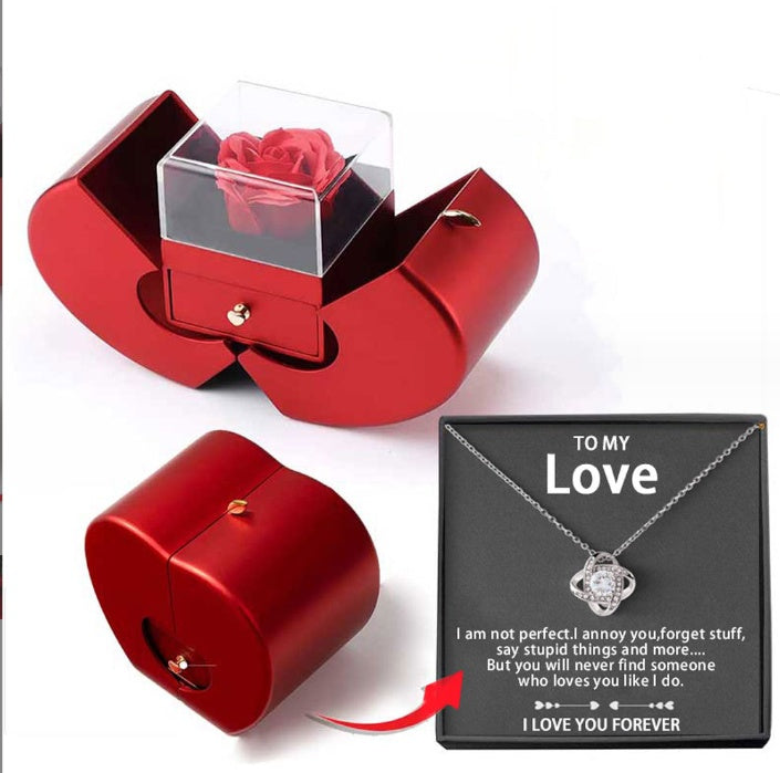 Red Apple Eternal Rose Jewelry Box Necklace Gift for Women, Valentine's & Mother's Day