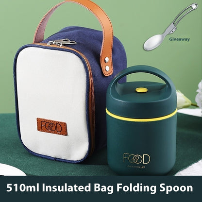 Soup Pot Portable With Cover Spoon Insulated Lunch Box